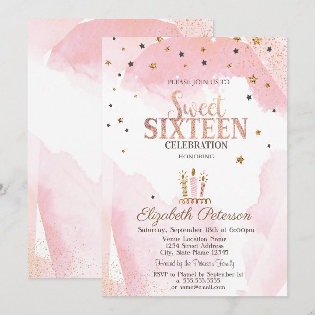 Invitation Bougies mignonnes étoiles Sweet 16 (Devant / Derrière)