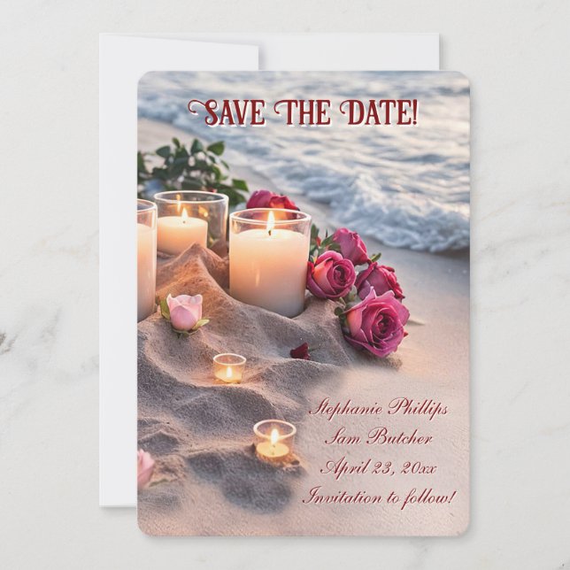 Invitation Bougies Roses de Plage Enregistrez la Date (Devant)