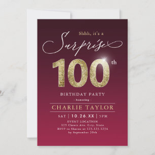 Invitation Bougogne moderne or adulte surprise 100e anniversa