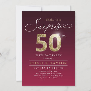 Invitation Bougogne moderne or adulte surprise 50e anniversai