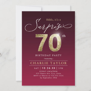 Invitation Bougogne moderne or adulte surprise 70e anniversai