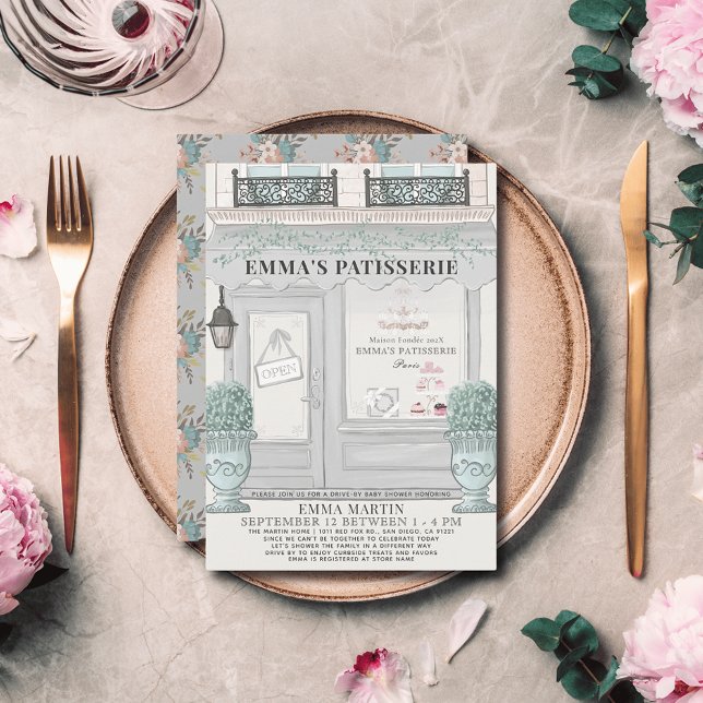 Invitation Boulangerie Française Patisserie Grey Baby shower  (Créateur téléchargé)