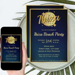 Invitation Boule à facettes disco dorée thème Ibiza eivissa p