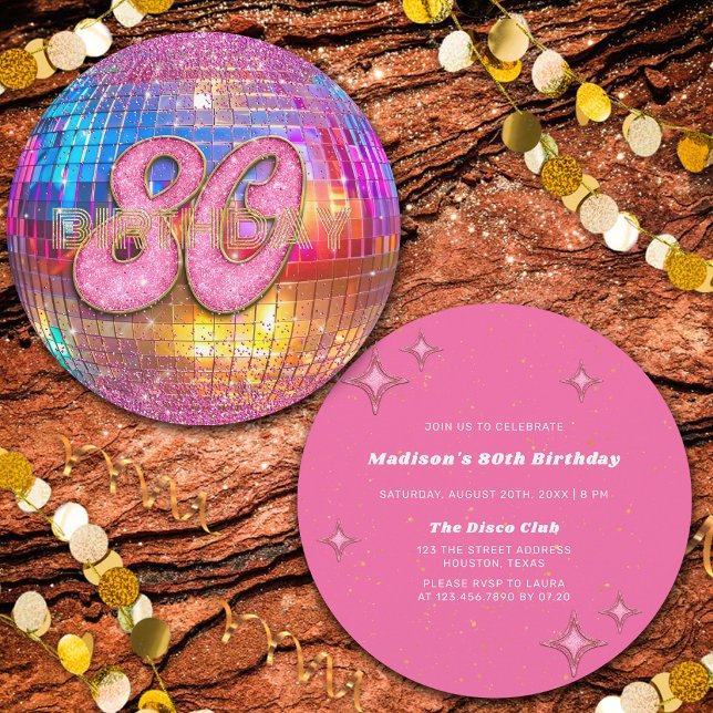 Invitation Boule à facettes disco paillettes or rose pour fêt (Créateur téléchargé)
