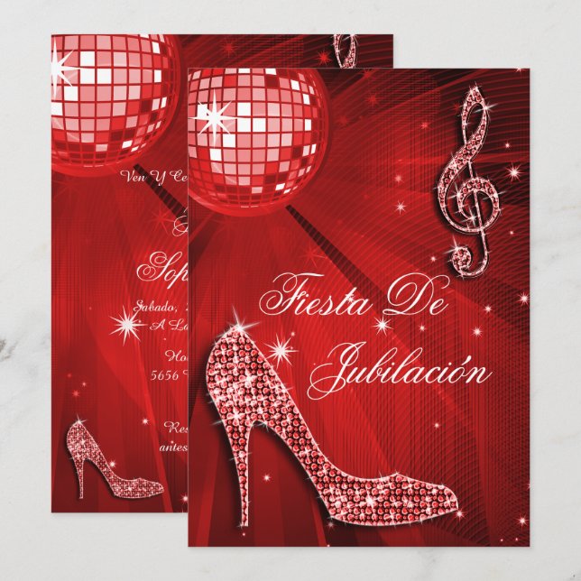 Invitation Boule à facettes et talons scintillants Retraite (Devant / Derrière)