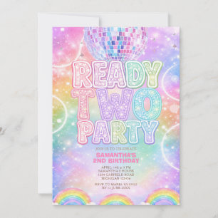 Invitation Boule à facettes pastel arc-en-ciel Deuxième anniv