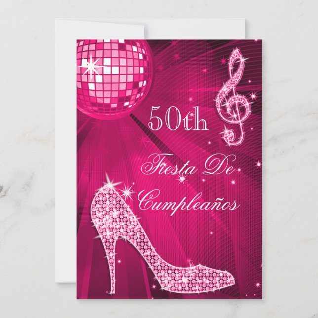 Invitation Boule à facettes rose disco scintillante Talons 50 (Devant)