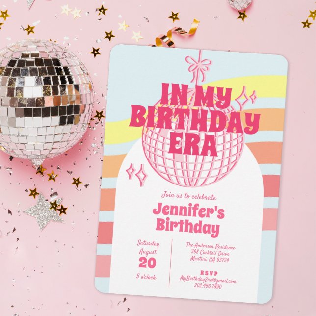 Invitation Boule à Facettes Rose Rétro Pour Ma Fête D'anniver (Créateur téléchargé)