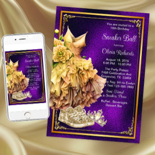 Invitation Boule Basket en or violet