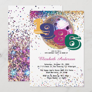 Invitation Boule de bowling disco colorée 1986 40e anniversai