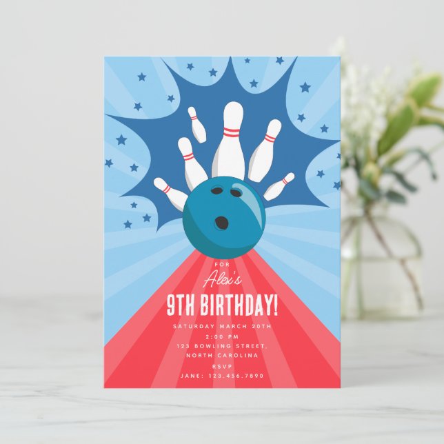 Invitation Boule de bowling Faisons une fête d'anniversaire b (Debout devant)