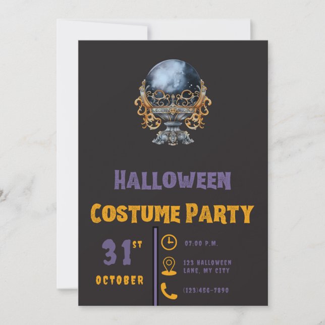 Invitation Boule de cristal noire et dorée Halloween moderne  (Devant)