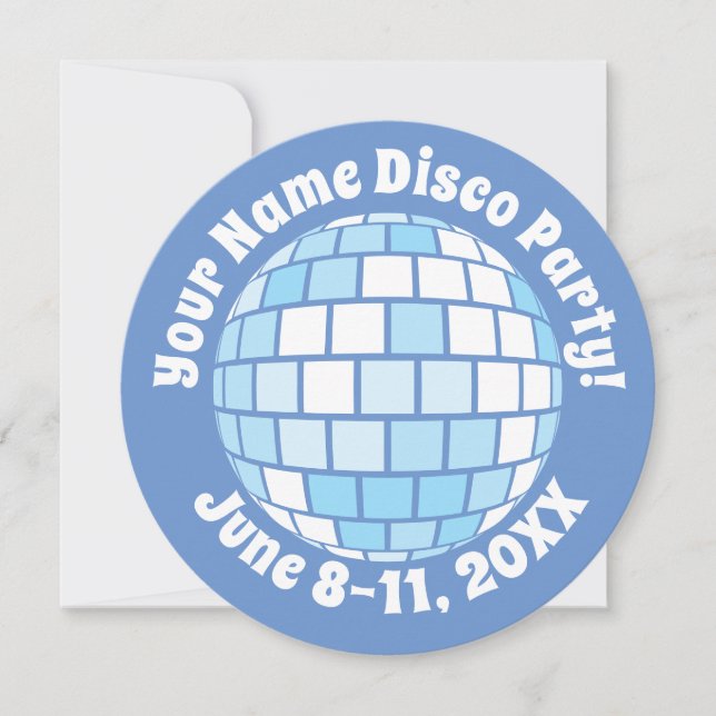 Invitation Boule de disco bleu rétro PERSONNALISÉE (Devant)