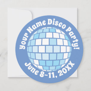 Invitation Boule de disco bleu rétro PERSONNALISÉE