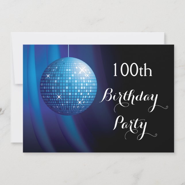 Invitation Boule de disco bleue pour une fête d'anniversaire  (Devant)