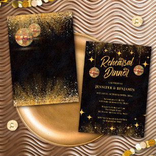 Invitation Boule de disco en or chic pour dîner de répétition
