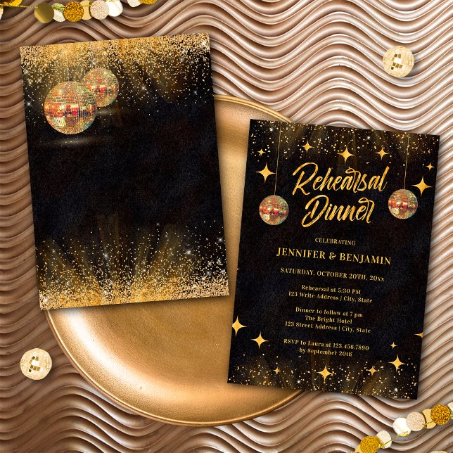 Invitation Boule de disco en or chic pour dîner de répétition (Créateur téléchargé)