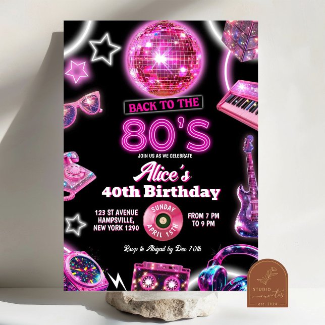 Invitation Boule de disco néon pour une fête d'anniversaire r (Créateur téléchargé)