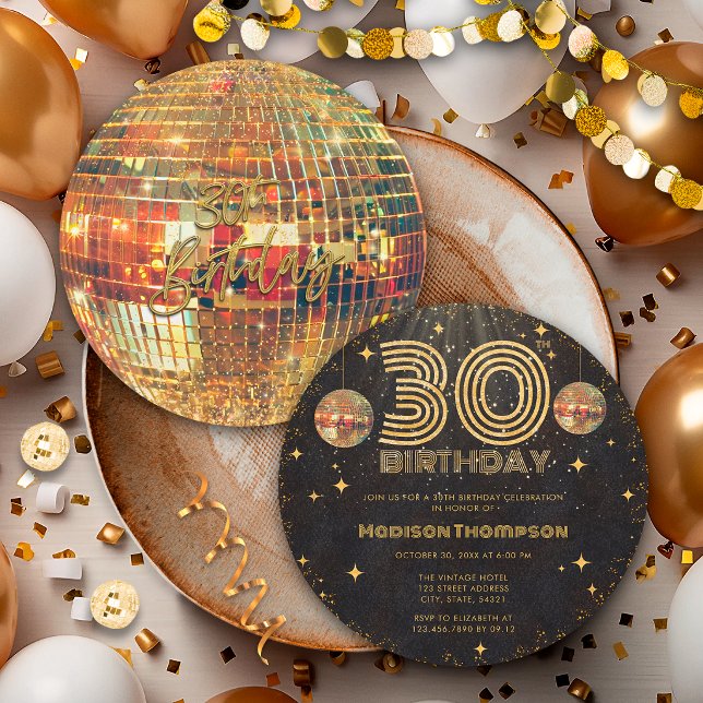 Invitation Boule de Disco Or Noir Anniversaire 30 ans Fête  (Créateur téléchargé)