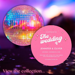 Invitation Boule de Disco Pailletée Rose Colorée Mariage Groo