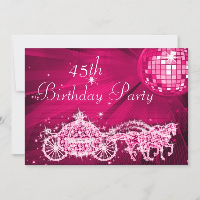 Invitation Boule de Disco, Princesse Carrosse & Chevaux 45e A (Devant)