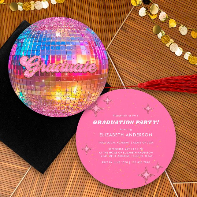 Invitation Boule de disco rétro à paillettes rose vif pour so (Créateur téléchargé)