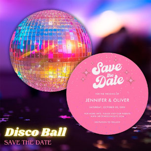 Invitation Boule de Disco Rose Chaud Mariage Enregistrer la D