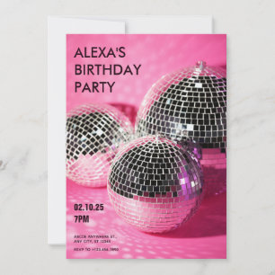 Invitation Boule de disco rose fête d'anniversaire