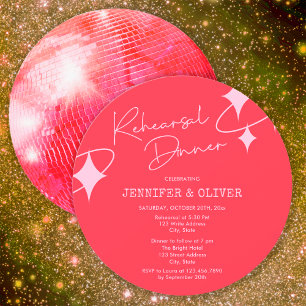 Invitation Boule de disco rose orange pour dîner de répétitio