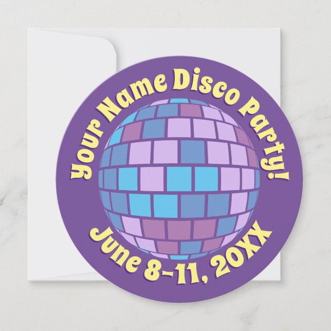 Invitation Boule de disco violet rétro PERSONNALISÉE (Devant)