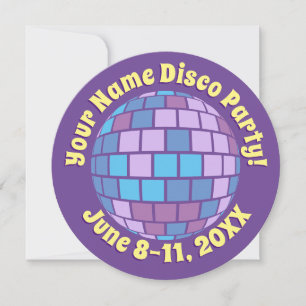 Invitation Boule de disco violet rétro PERSONNALISÉE