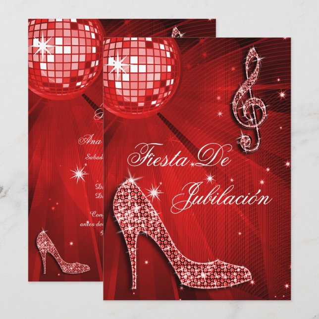 Invitation Boule de discothèque, talons brillants Retraite (Devant / Derrière)