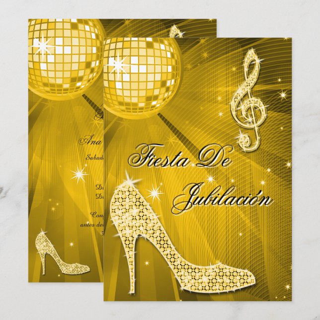 Invitation Boule de discothèque, talons scintillants Retraite (Devant / Derrière)