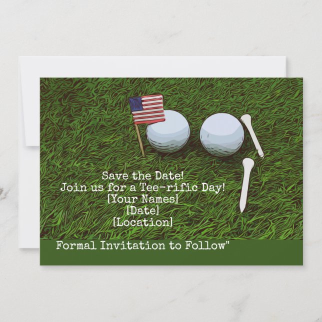 Invitation Boule de golf avec drapeau d'Amérique sur herbe ve (Devant)