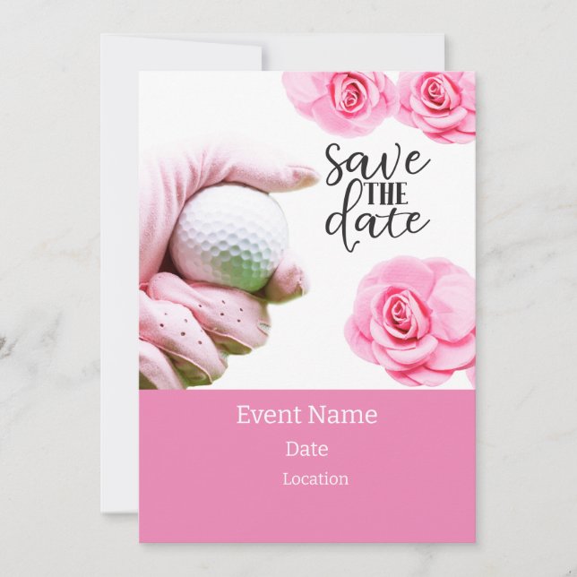 Invitation Boule de golf avec fleur rose pour tournoi féminin (Devant)