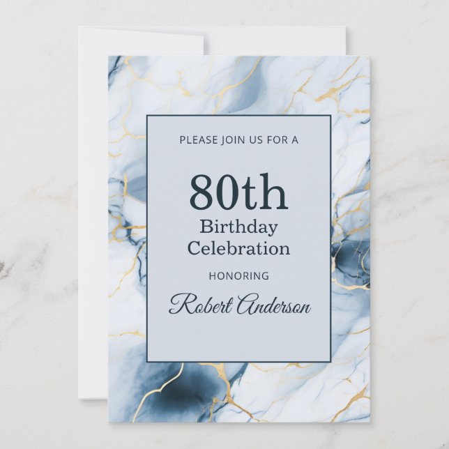Invitation Boule de marbre bleu clair 80e anniversaire (Devant)