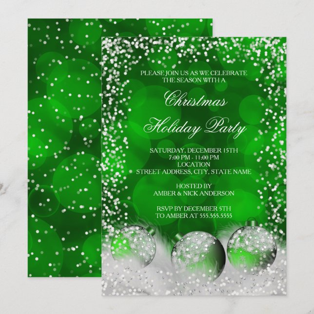 Invitation Boule de neige verte et blanche pour la fête de No (Devant / Derrière)