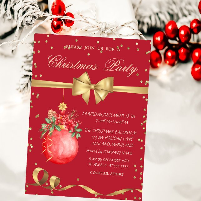 Invitation Boule de Noël à l'aquarelle Fête de Noël (Créateur téléchargé)