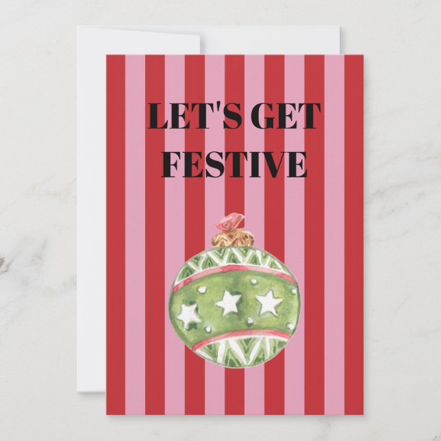 Invitation Boule de Noël à rayures roses et rouges (Devant)