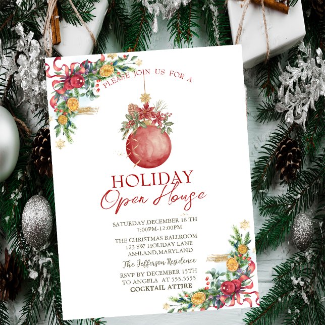 Invitation Boule de Noël aquarelle, Branches de vacances  (Créateur téléchargé)