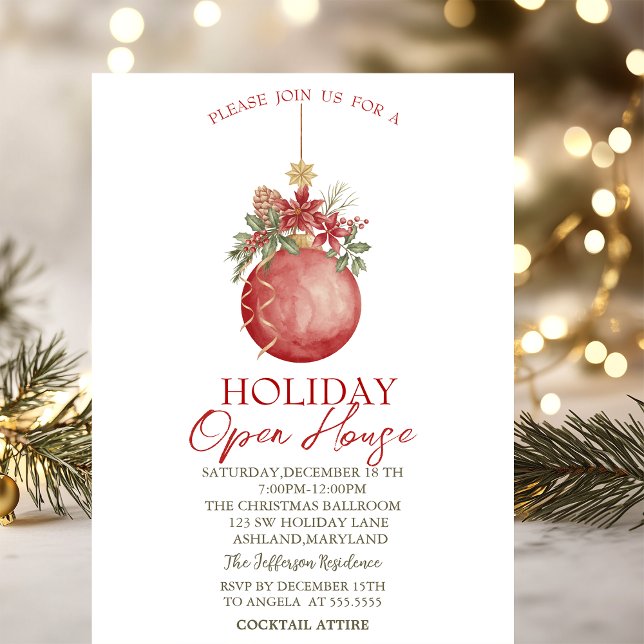 Invitation Boule de Noël aquarelle Fête de fin d'année Maison (Créateur téléchargé)