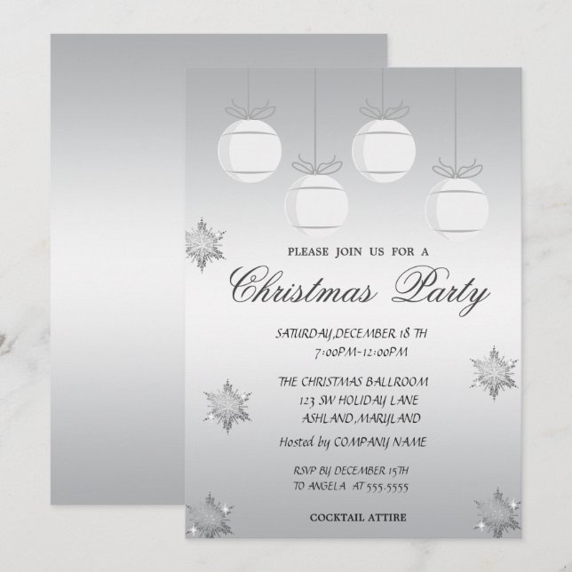Invitation Boule de Noël argentée Fête de Noël d'entreprise (Devant / Derrière)