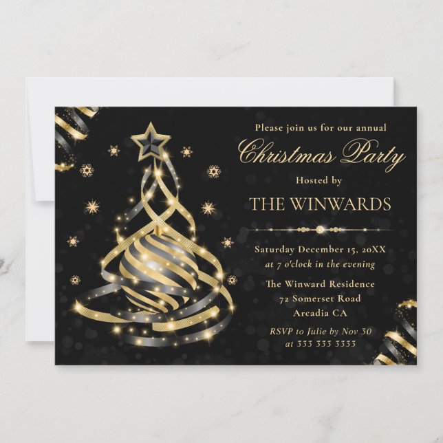 Invitation Boule de Noël élégante dorée scintillante (Devant)