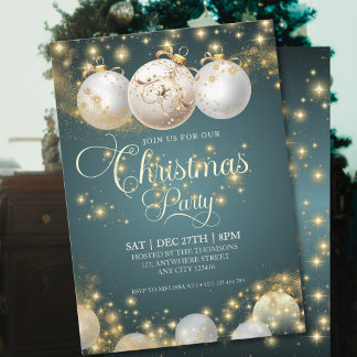 Invitation Boule de Noël élégante et scintillante dorée pour