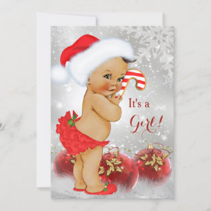 Invitation Boule de Noël en Or Rouge Baby Shower Brunette