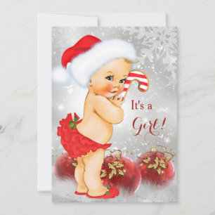 Invitation Boule de Noël en Or Rouge Fille de Bébé de Noël Bl