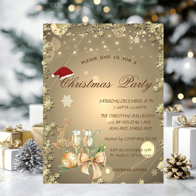 Invitation Boule de Noël, Étoiles, Renne Société de Noël  (Créateur téléchargé)