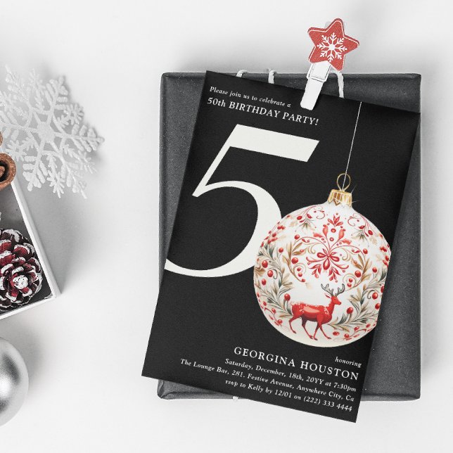 Invitation Boule de Noël festive pour une fête d'anniversaire (Créateur téléchargé)