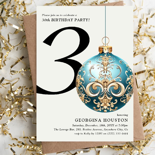 Invitation Boule de Noël festive pour une fête d'anniversaire (Créateur téléchargé)