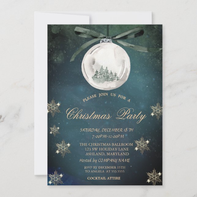 Invitation Boule de Noël,Flocons de Pin Soirée d'entreprise  (Devant)